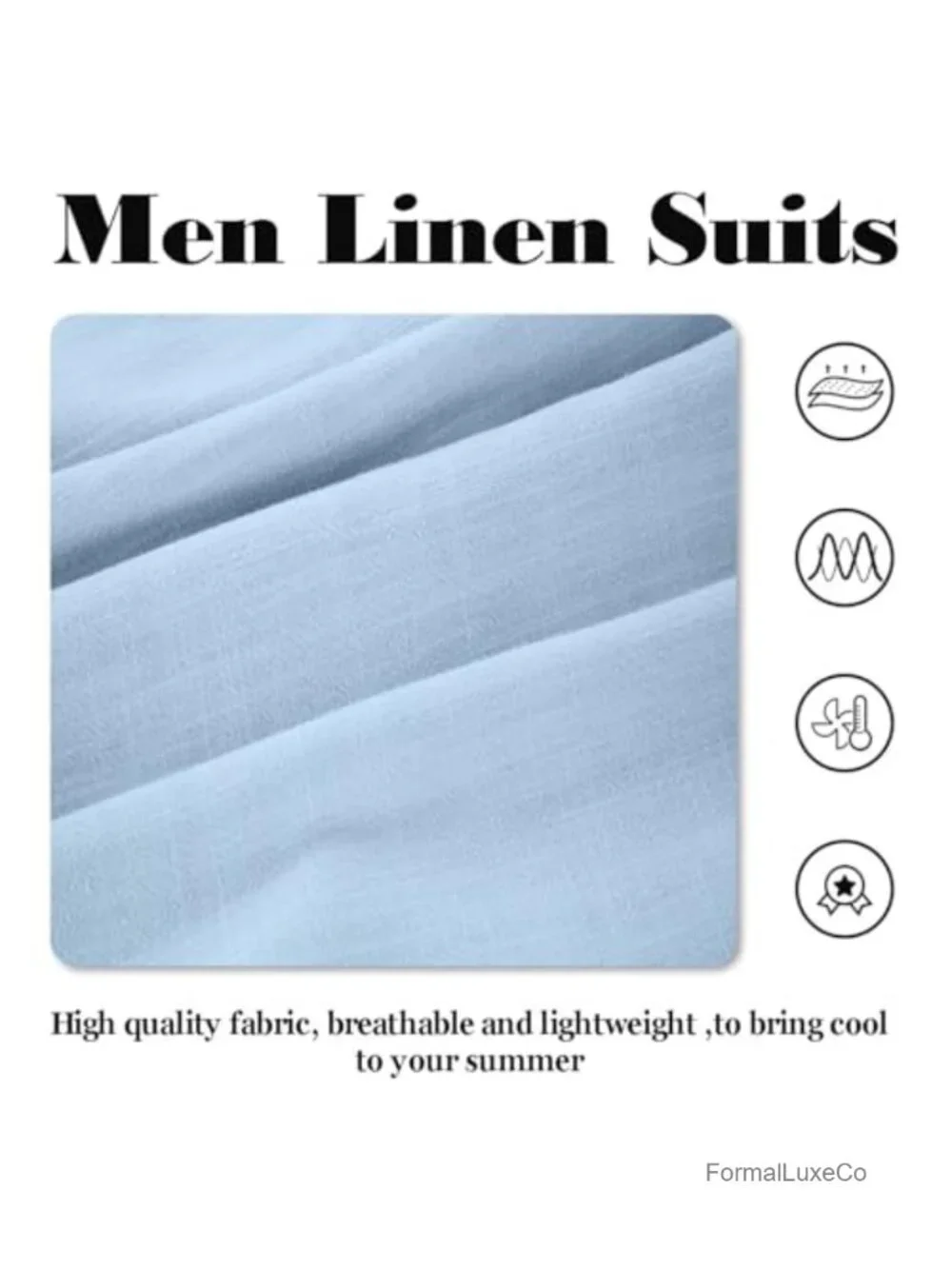 Men's Linen 3-Piece Slim Fit Suit Jacket Vest Pant Set Wedding Tuxedo